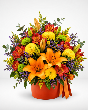 Autumn Lily Hatbox Bouquet