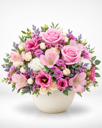 Pastel Dome Bouquet in Polka-Dot Bowl
