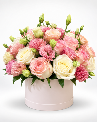 Pastel Rose and Lisianthus Hatbox Bouquet