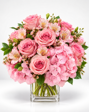 Romantic Pink Rose and Hydrangea Bouquet