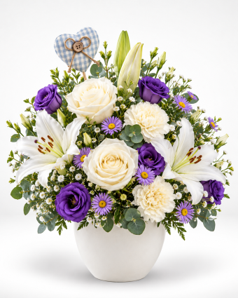 Elegant White and Purple Floral Arrangement