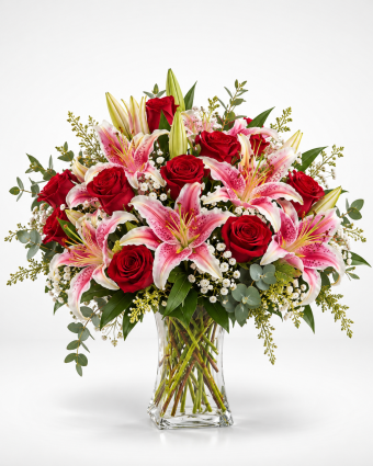 Lavish Roses and Stargazer Lily Bouquet