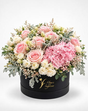 Elegant Pink Rose Hatbox Arrangement