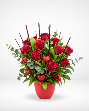 Elegant Red Rose Bouquet in Matte Pot