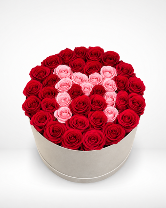 Crimson and Pink Heart Rose Hatbox