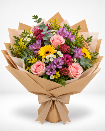 Vibrant Mixed Flower Kraft Bouquet