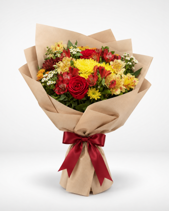 Elegant Red and Yellow Wrapped Bouquet (1)