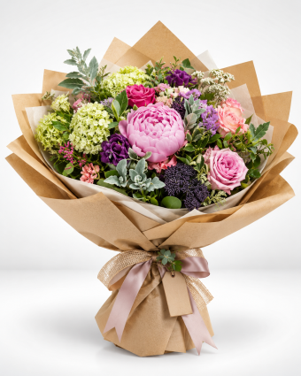 Elegant Pink and Purple Wrapped Bouquet