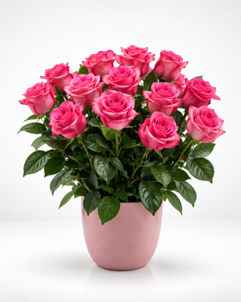 Pink Rose Bouquet in Ceramic Pot