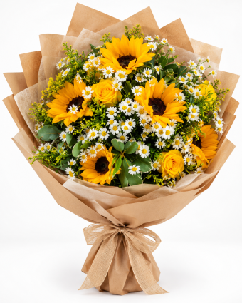 Sunflower and Yellow Rose Bouquet