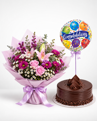 Congratulations Gift Set_ Flowers, Cake and Balloon