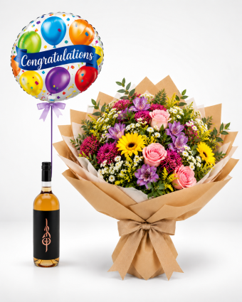 Congratulations Bouquet with Celebratory Balloon