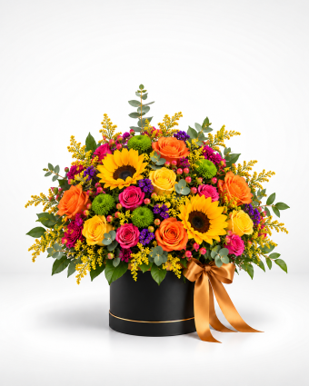 Vibrant Sunflower Hatbox Bouquet
