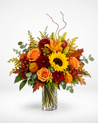 Compact Autumn Bouquet in Glass Vase