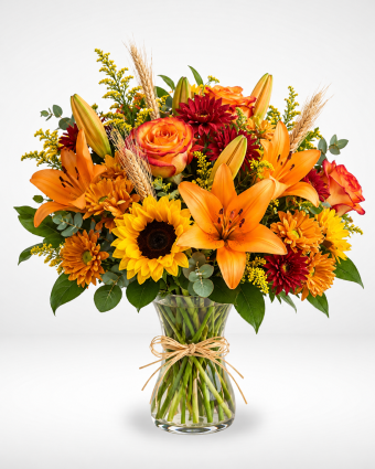 Autumn Floral Bouquet in Glass Vase