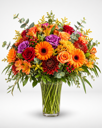 Vibrant Autumn Bouquet in Glass Vase