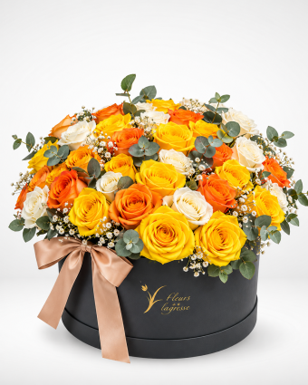 Luxurious Golden Rose Hatbox Arrangement (1)