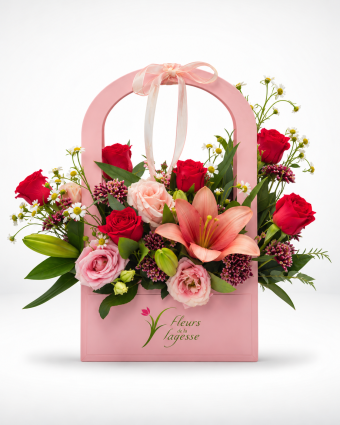 Elegant Pink Handbag Flower Arrangement